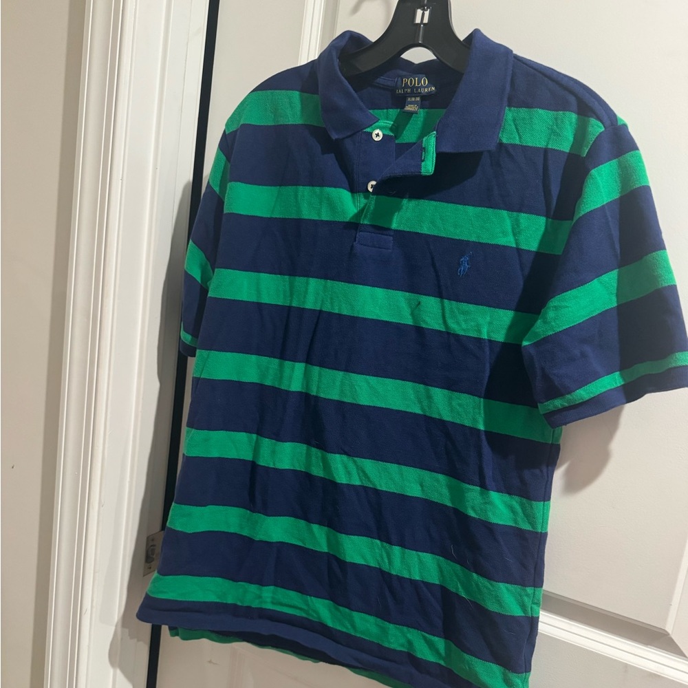 Polo by Ralph Lauren Men's Navy and Green Striped Polo Size XL